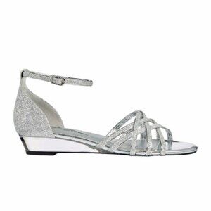 Easy Street TARRAH Women's Evening Ankle Strap Wedge Heel Sandals Glitter Silver